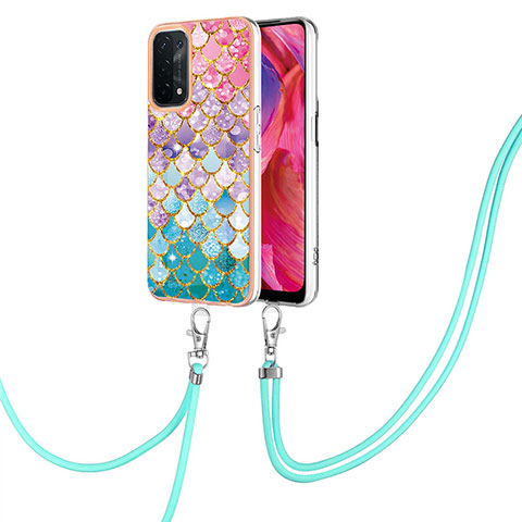 Custodia Silicone Gel Morbida Fantasia Modello Cover con Cinghia Cordino Mano Y03B per Oppo A93 5G Colorato