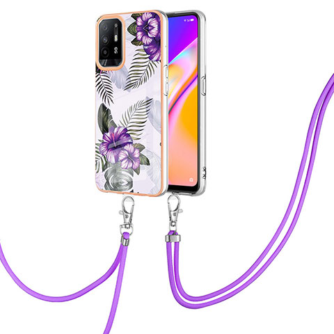 Custodia Silicone Gel Morbida Fantasia Modello Cover con Cinghia Cordino Mano Y03B per Oppo Reno5 Z 5G Viola