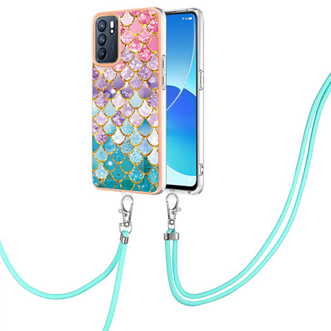 Custodia Silicone Gel Morbida Fantasia Modello Cover con Cinghia Cordino Mano Y03B per Oppo Reno6 5G Colorato