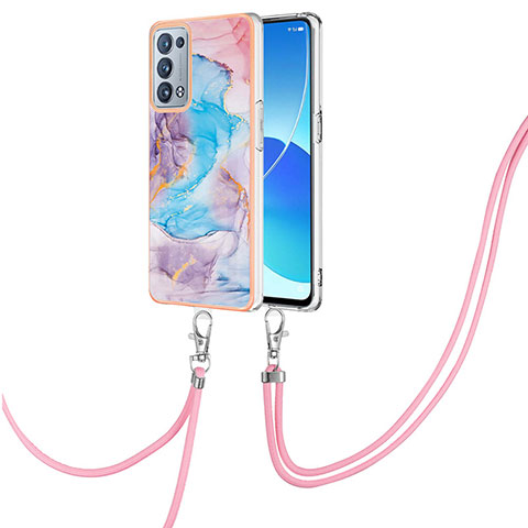 Custodia Silicone Gel Morbida Fantasia Modello Cover con Cinghia Cordino Mano Y03B per Oppo Reno6 Pro 5G Blu