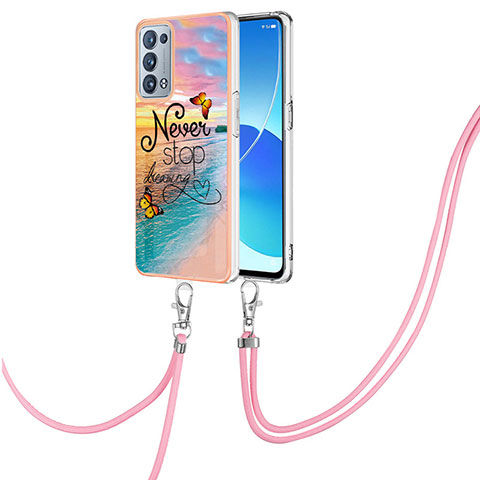 Custodia Silicone Gel Morbida Fantasia Modello Cover con Cinghia Cordino Mano Y03B per Oppo Reno6 Pro+ Plus 5G Multicolore