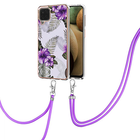 Custodia Silicone Gel Morbida Fantasia Modello Cover con Cinghia Cordino Mano Y03B per Samsung Galaxy A12 Nacho Viola