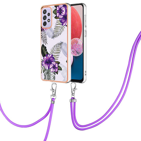 Custodia Silicone Gel Morbida Fantasia Modello Cover con Cinghia Cordino Mano Y03B per Samsung Galaxy A13 4G Viola