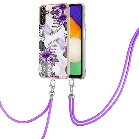 Custodia Silicone Gel Morbida Fantasia Modello Cover con Cinghia Cordino Mano Y03B per Samsung Galaxy A13 5G Viola