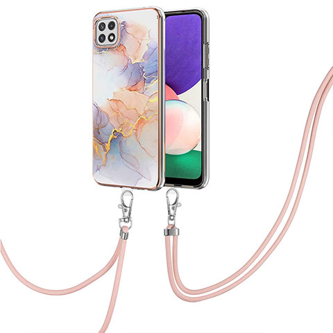 Custodia Silicone Gel Morbida Fantasia Modello Cover con Cinghia Cordino Mano Y03B per Samsung Galaxy A22s 5G Lavanda