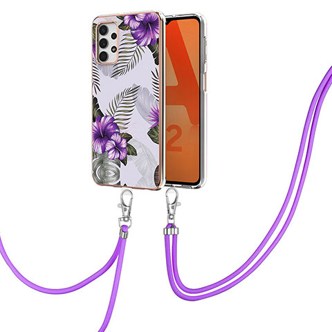 Custodia Silicone Gel Morbida Fantasia Modello Cover con Cinghia Cordino Mano Y03B per Samsung Galaxy A32 4G Viola