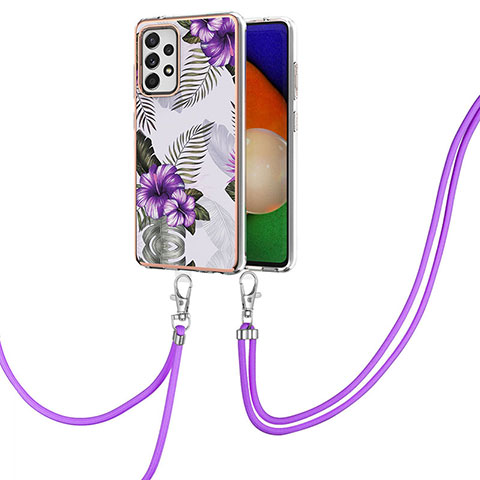 Custodia Silicone Gel Morbida Fantasia Modello Cover con Cinghia Cordino Mano Y03B per Samsung Galaxy A52 4G Viola