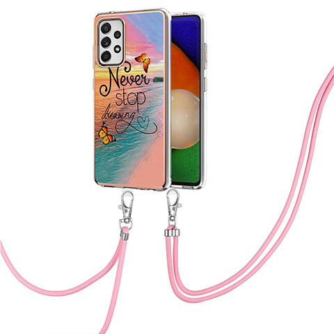 Custodia Silicone Gel Morbida Fantasia Modello Cover con Cinghia Cordino Mano Y03B per Samsung Galaxy A52s 5G Multicolore