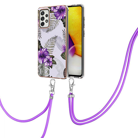 Custodia Silicone Gel Morbida Fantasia Modello Cover con Cinghia Cordino Mano Y03B per Samsung Galaxy A72 4G Viola