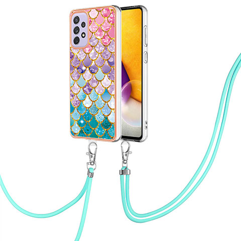 Custodia Silicone Gel Morbida Fantasia Modello Cover con Cinghia Cordino Mano Y03B per Samsung Galaxy A73 5G Colorato