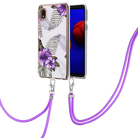 Custodia Silicone Gel Morbida Fantasia Modello Cover con Cinghia Cordino Mano Y03B per Samsung Galaxy M01 Core Viola