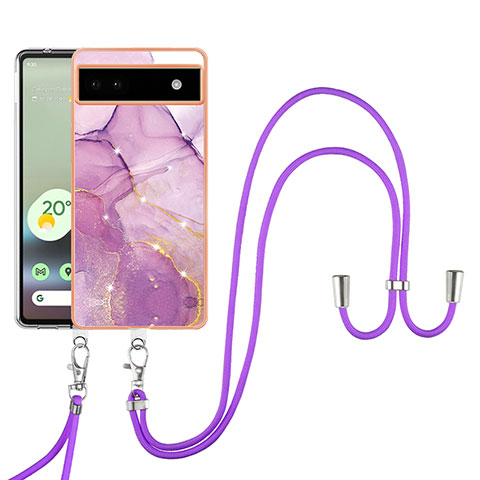 Custodia Silicone Gel Morbida Fantasia Modello Cover con Cinghia Cordino Mano Y05B per Google Pixel 6a 5G Lavanda