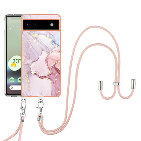 Custodia Silicone Gel Morbida Fantasia Modello Cover con Cinghia Cordino Mano Y05B per Google Pixel 6a 5G Rosa