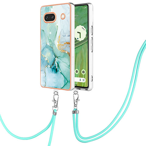 Custodia Silicone Gel Morbida Fantasia Modello Cover con Cinghia Cordino Mano Y05B per Google Pixel 7a 5G Verde