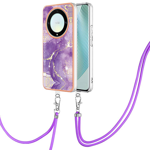 Custodia Silicone Gel Morbida Fantasia Modello Cover con Cinghia Cordino Mano Y05B per Huawei Honor Magic5 Lite 5G Viola