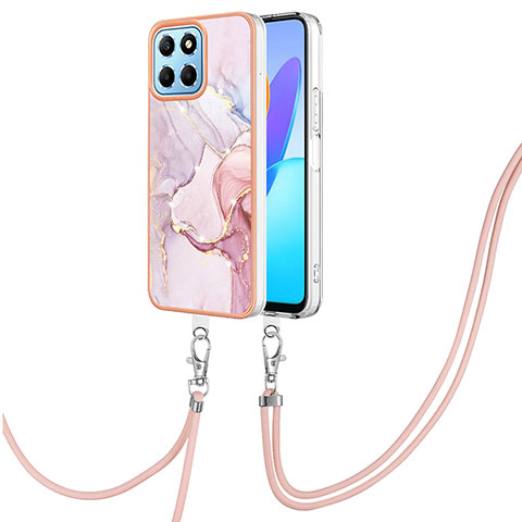 Custodia Silicone Gel Morbida Fantasia Modello Cover con Cinghia Cordino Mano Y05B per Huawei Honor X6 5G Rosa