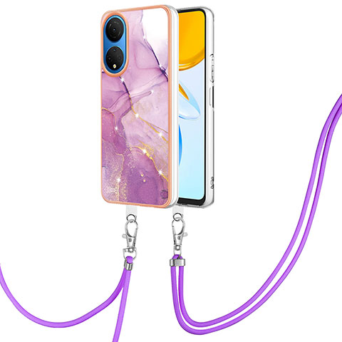 Custodia Silicone Gel Morbida Fantasia Modello Cover con Cinghia Cordino Mano Y05B per Huawei Honor X7 Lavanda