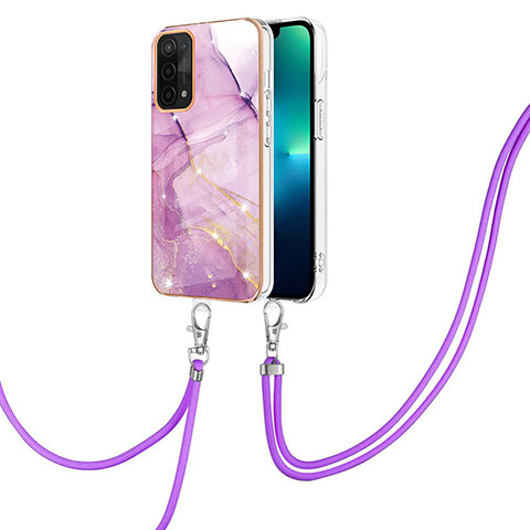 Custodia Silicone Gel Morbida Fantasia Modello Cover con Cinghia Cordino Mano Y05B per Oppo A74 5G Lavanda