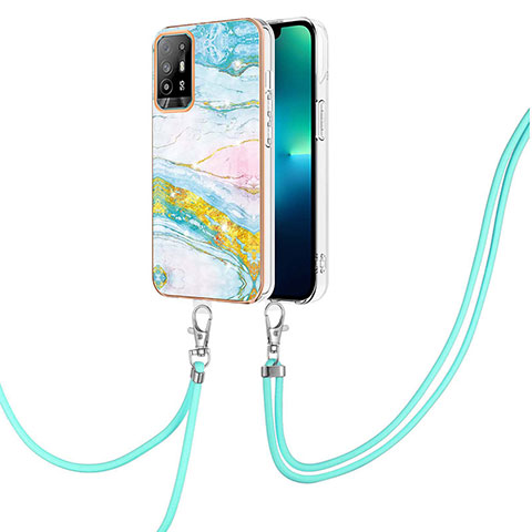 Custodia Silicone Gel Morbida Fantasia Modello Cover con Cinghia Cordino Mano Y05B per Oppo A94 5G Colorato