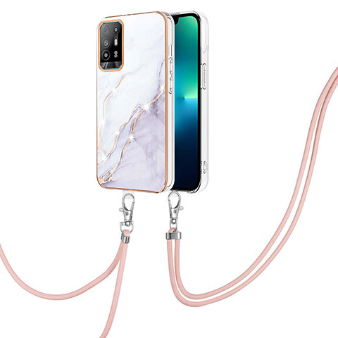 Custodia Silicone Gel Morbida Fantasia Modello Cover con Cinghia Cordino Mano Y05B per Oppo F19 Pro+ Plus 5G Bianco