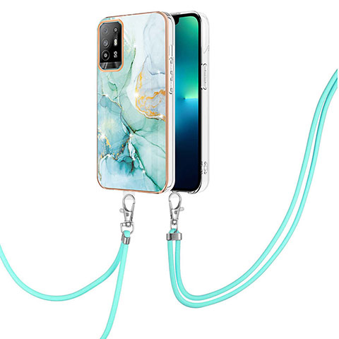 Custodia Silicone Gel Morbida Fantasia Modello Cover con Cinghia Cordino Mano Y05B per Oppo F19 Pro+ Plus 5G Verde