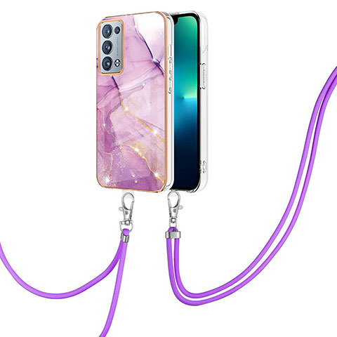 Custodia Silicone Gel Morbida Fantasia Modello Cover con Cinghia Cordino Mano Y05B per Oppo Reno6 Pro 5G Lavanda