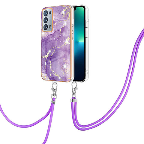 Custodia Silicone Gel Morbida Fantasia Modello Cover con Cinghia Cordino Mano Y05B per Oppo Reno6 Pro 5G Viola