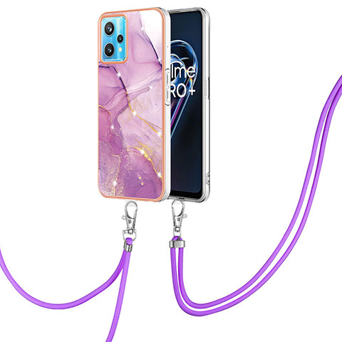 Custodia Silicone Gel Morbida Fantasia Modello Cover con Cinghia Cordino Mano Y05B per Realme 9 Pro 5G Lavanda