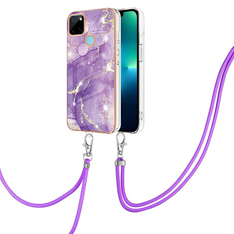 Custodia Silicone Gel Morbida Fantasia Modello Cover con Cinghia Cordino Mano Y05B per Realme C21Y Viola