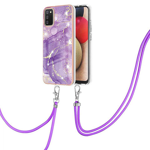 Custodia Silicone Gel Morbida Fantasia Modello Cover con Cinghia Cordino Mano Y05B per Samsung Galaxy A02s Viola