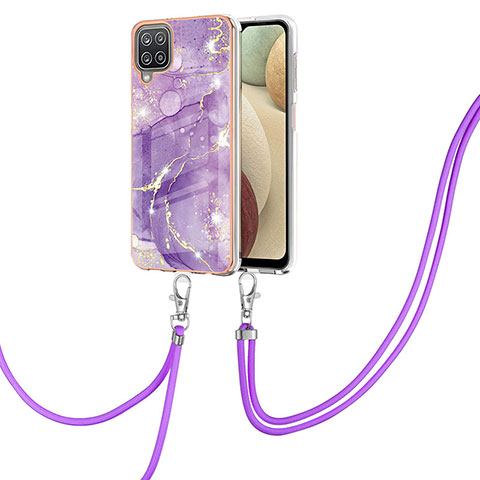 Custodia Silicone Gel Morbida Fantasia Modello Cover con Cinghia Cordino Mano Y05B per Samsung Galaxy A12 5G Viola