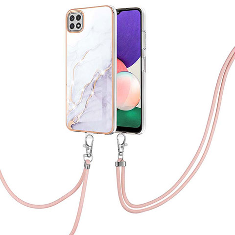 Custodia Silicone Gel Morbida Fantasia Modello Cover con Cinghia Cordino Mano Y05B per Samsung Galaxy A22s 5G Bianco