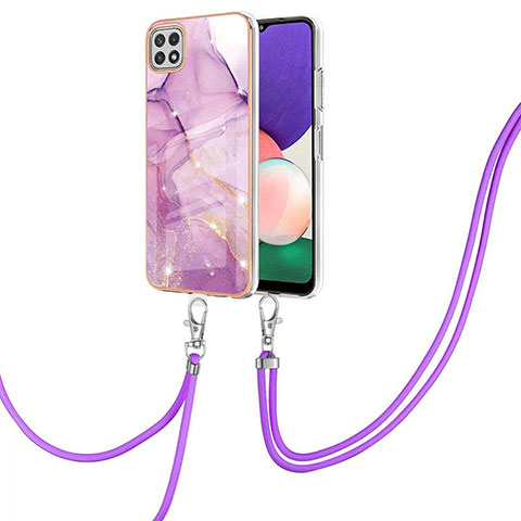 Custodia Silicone Gel Morbida Fantasia Modello Cover con Cinghia Cordino Mano Y05B per Samsung Galaxy A22s 5G Lavanda