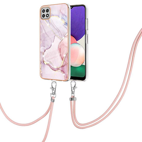 Custodia Silicone Gel Morbida Fantasia Modello Cover con Cinghia Cordino Mano Y05B per Samsung Galaxy A22s 5G Rosa