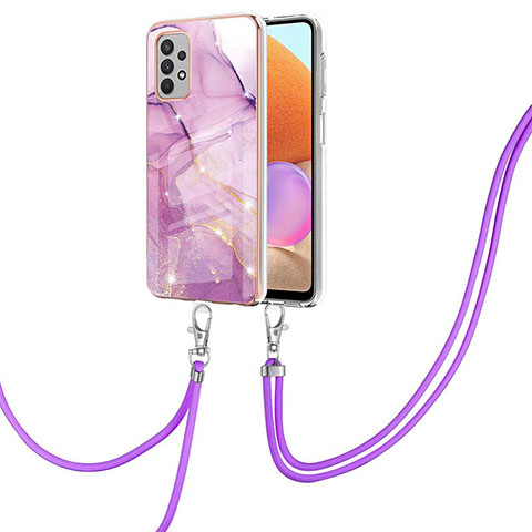 Custodia Silicone Gel Morbida Fantasia Modello Cover con Cinghia Cordino Mano Y05B per Samsung Galaxy A32 4G Lavanda