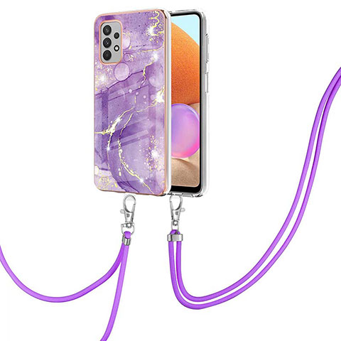 Custodia Silicone Gel Morbida Fantasia Modello Cover con Cinghia Cordino Mano Y05B per Samsung Galaxy A32 5G Viola