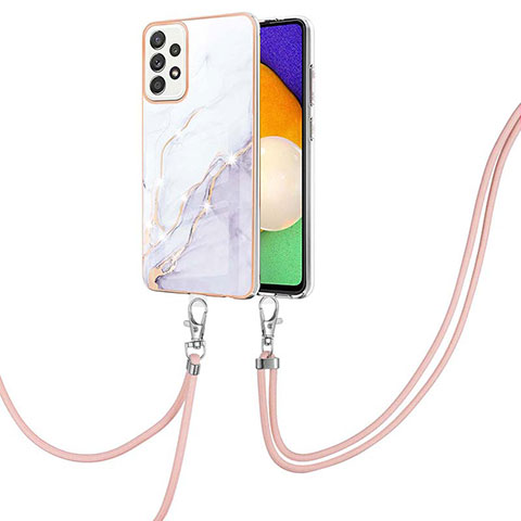 Custodia Silicone Gel Morbida Fantasia Modello Cover con Cinghia Cordino Mano Y05B per Samsung Galaxy A52 4G Bianco