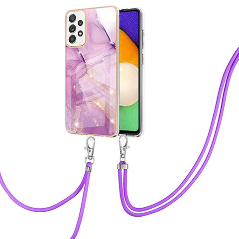 Custodia Silicone Gel Morbida Fantasia Modello Cover con Cinghia Cordino Mano Y05B per Samsung Galaxy A52 4G Lavanda