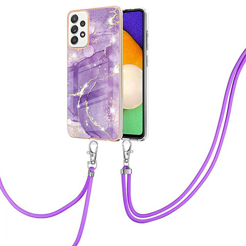 Custodia Silicone Gel Morbida Fantasia Modello Cover con Cinghia Cordino Mano Y05B per Samsung Galaxy A52s 5G Viola