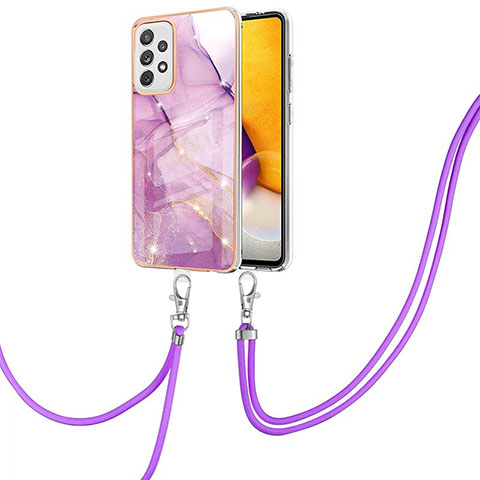 Custodia Silicone Gel Morbida Fantasia Modello Cover con Cinghia Cordino Mano Y05B per Samsung Galaxy A72 4G Lavanda