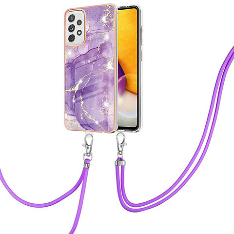 Custodia Silicone Gel Morbida Fantasia Modello Cover con Cinghia Cordino Mano Y05B per Samsung Galaxy A72 4G Viola