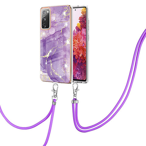 Custodia Silicone Gel Morbida Fantasia Modello Cover con Cinghia Cordino Mano Y05B per Samsung Galaxy S20 FE 4G Viola