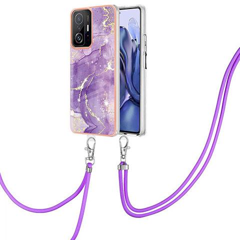 Custodia Silicone Gel Morbida Fantasia Modello Cover con Cinghia Cordino Mano Y05B per Xiaomi Mi 11T 5G Viola