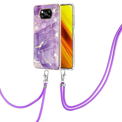 Custodia Silicone Gel Morbida Fantasia Modello Cover con Cinghia Cordino Mano Y05B per Xiaomi Poco X3 Pro Viola