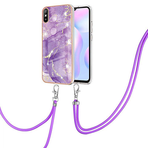 Custodia Silicone Gel Morbida Fantasia Modello Cover con Cinghia Cordino Mano Y05B per Xiaomi Redmi 9A Viola