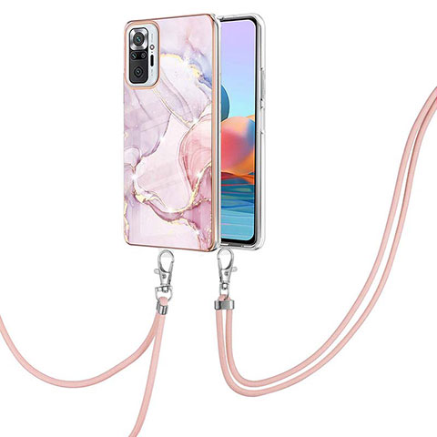 Custodia Silicone Gel Morbida Fantasia Modello Cover con Cinghia Cordino Mano Y05B per Xiaomi Redmi Note 10 Pro 4G Rosa