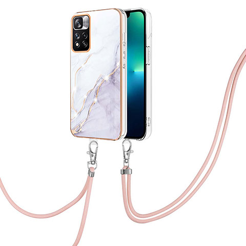 Custodia Silicone Gel Morbida Fantasia Modello Cover con Cinghia Cordino Mano Y05B per Xiaomi Redmi Note 11 Pro+ Plus 5G Bianco