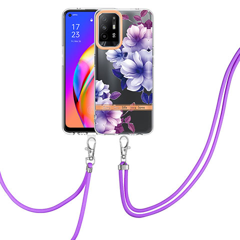 Custodia Silicone Gel Morbida Fantasia Modello Cover con Cinghia Cordino Mano Y06B per Oppo A94 5G Viola