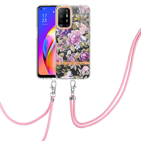 Custodia Silicone Gel Morbida Fantasia Modello Cover con Cinghia Cordino Mano Y06B per Oppo A95 5G Lavanda