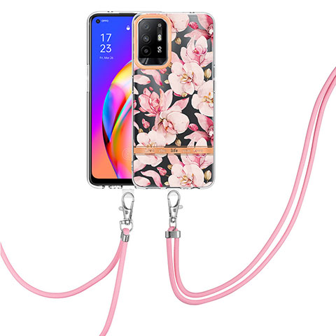 Custodia Silicone Gel Morbida Fantasia Modello Cover con Cinghia Cordino Mano Y06B per Oppo A95 5G Rosa